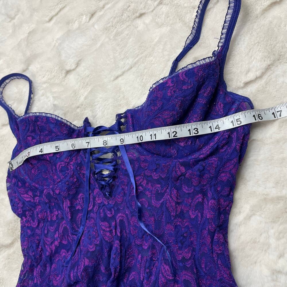 🔥Vintage Y2K Frederic Of Hollywood Purple Lace Babydoll Lace Up Coquette Dainty - Picture 14 of 16